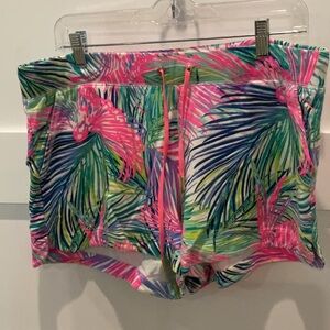 Lilly Pulitzer Pink and Green Athletic Shorts Vibrant Tropical Print